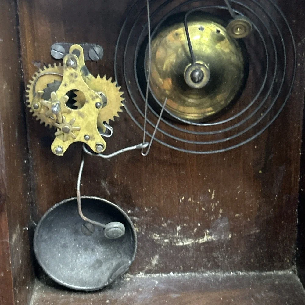 Antique Victorian Walnut Gingerbread Parlor Clock Open Escapement Alarm 1880s